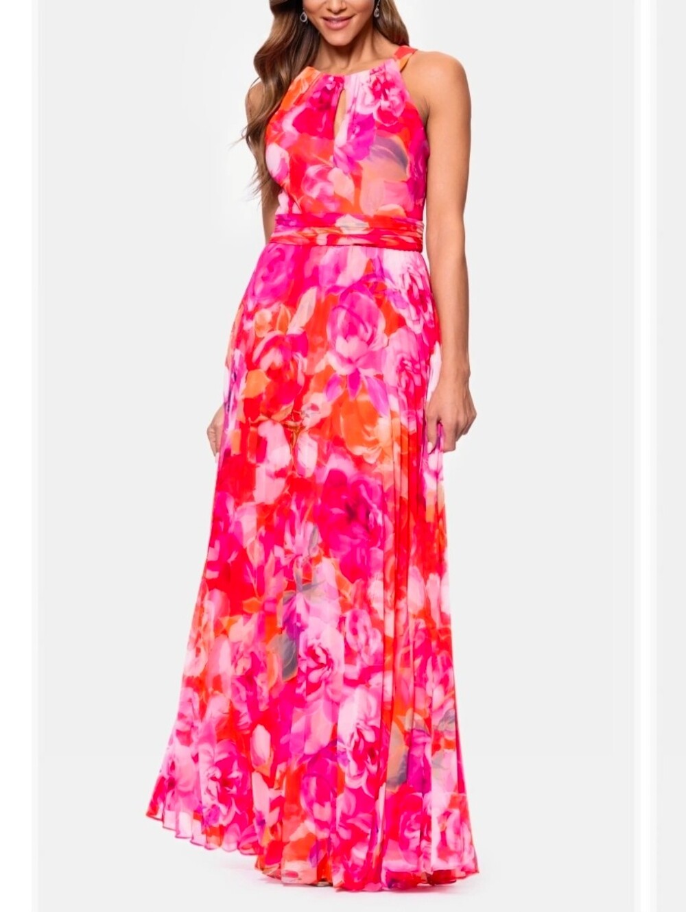 Xscape Pink & Orange Floral Maxi Dress